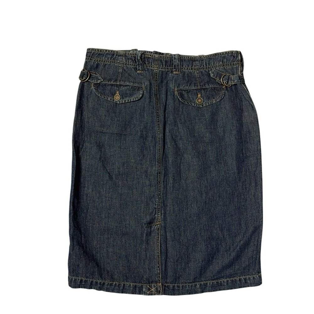 Lauren Jeans Co Denim Dark Wash Skirt Cotton Linen Sz 8 Pockets Adjustable Sand - Picture 7 of 16